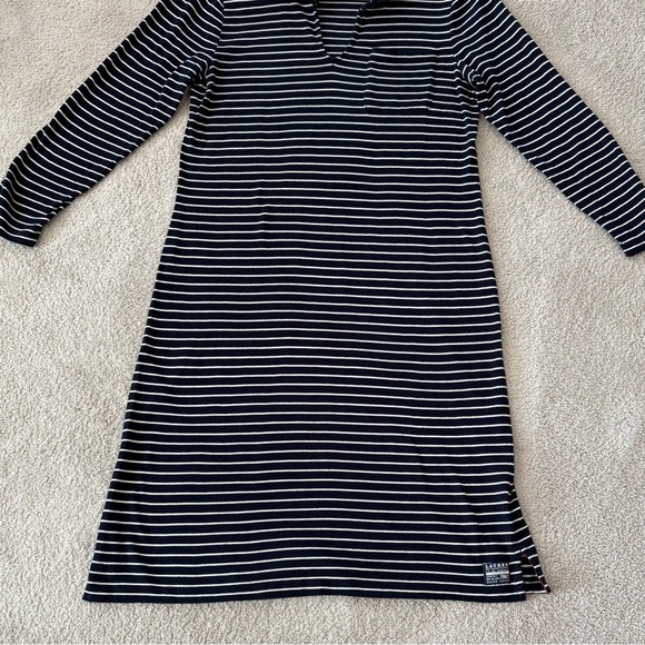 LRL Lauren Jeans Co Ralph Lauren Striped Navy Nautical 3/4 Sleeve Shirt Dress M - Picture 6 of 12